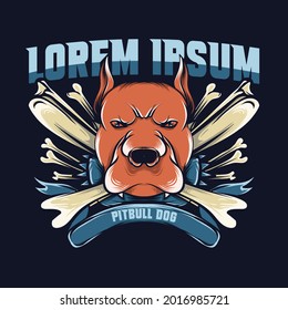 dog head illustration with pitbull bones and lettering for logo and t-shirt