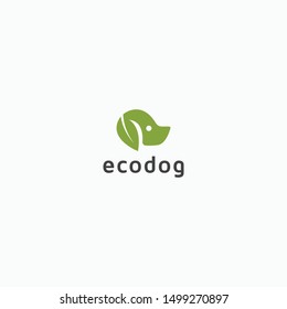 Dog head with leaf pet Logo Icon Design Template. Nature, Healthy, Organic flat vector
