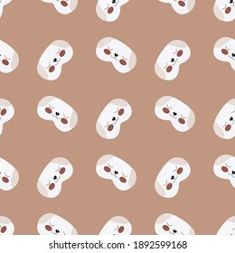 Dog head light color geometric seamless pattern on brown background. Children graphic design element for different purposes. Flat vector illustration.