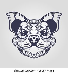 dog head line art with decorative face