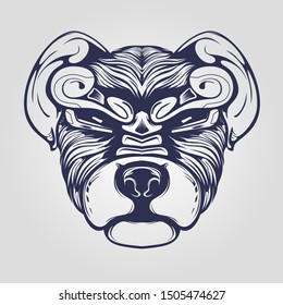dog head line art with decorative face
