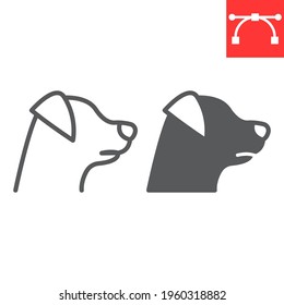 Dog head line and glyph icon, pet and animal, dog vector icon, vector graphics, editable stroke outline sign, eps 10