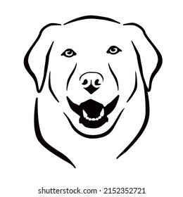 Dog head. Line portrait. Black and white vector graphics