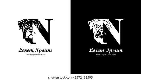 dog head logo design combined with the letter N