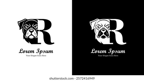 dog head logo design combined with the letter R