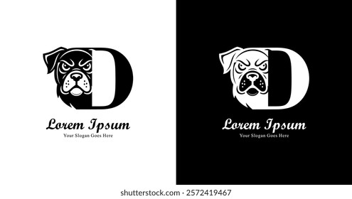 dog head logo design combined with the letter D