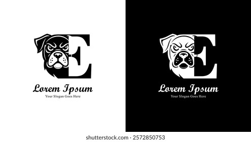 dog head logo design combined with the letter E