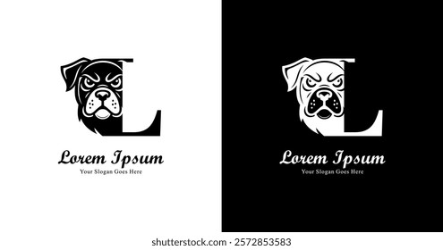 dog head logo design combined with the letter L