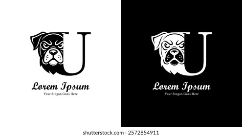 dog head logo design combined with the letter U