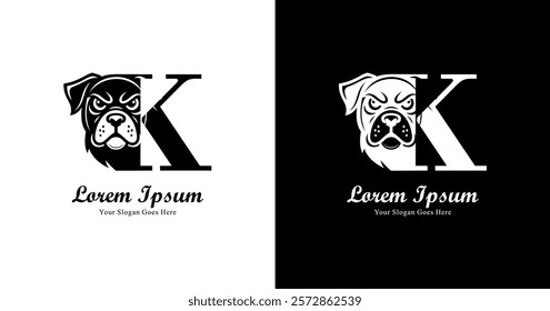 dog head logo design combined with the letter K