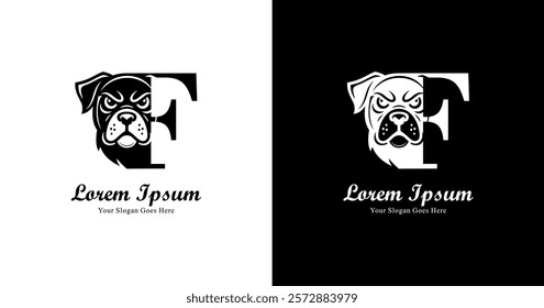 dog head logo design combined with the letter F