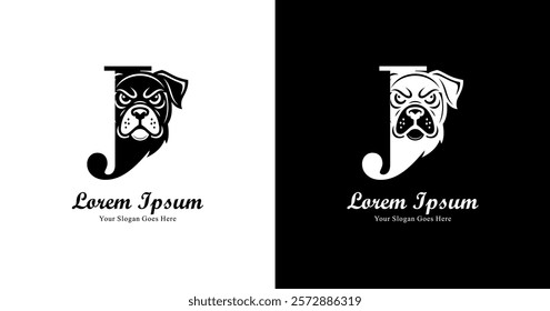 dog head logo design combined with the letter J