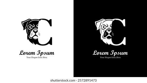 dog head logo design combined with the letter C