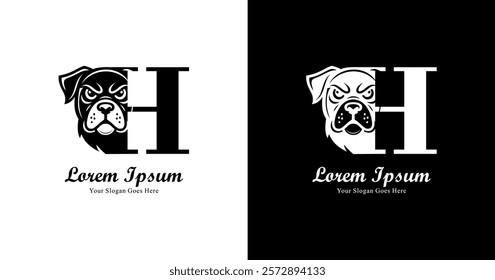 dog head logo design combined with the letter H