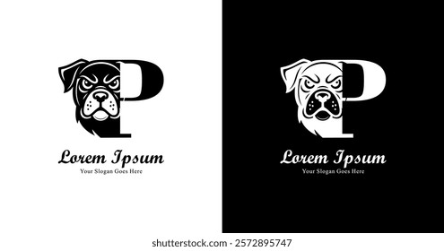 dog head logo design combined with the letter P