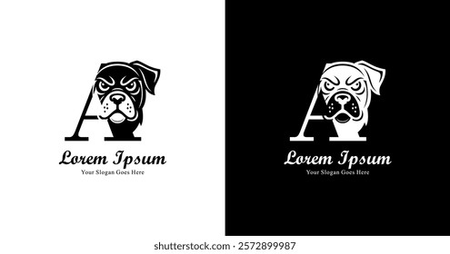 dog head logo design combined with the letter A