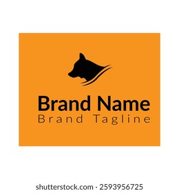 A dog head logo design with orange background