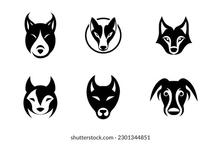 Dog head logo icons set. Vector illustration isolated on white background