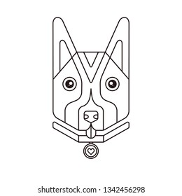 Dog head logo. line art flat illustration of cute animal pet.