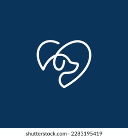 Dog head logo line in love shape