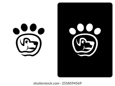 Dog Head Logo With Dog Paw