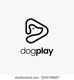 Logotipo de la cabeza del perro con el Botón del juego con las líneas simples y modernas Ilustración vectorial