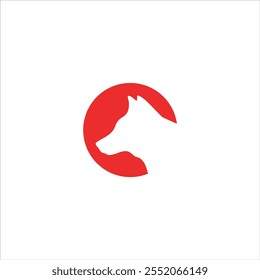 Dog head logo with a red circle and a white background