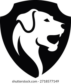 Dog Head Logo in Shield Monochrome Design for Security