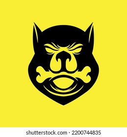 dog head logo silhouette biting bone