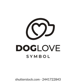 Dog head with love heart symbol logo design