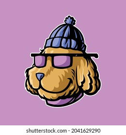 dog head mascot with beanie and glasses, this cute and catchy image is suitable for esports team logos or for snowboarding, skiing or other communities,also suitable for t-shirt designs or merchandise