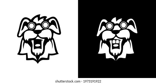 Dog head mascot line art logo wearing glasses, suitable for use, brand logos, identity logos, team logos, icons and symbols.