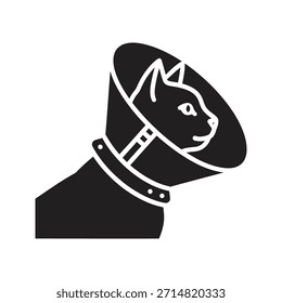 Cabeza de perro cono médico sólido icono de Vector negro aislado fondo blanco mascota veterinaria recuperación de la salud símbolo de diseño ilustración