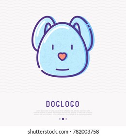 Dog head with nose in heart shape thin line icon. Modern vector illustration of funny puppy.