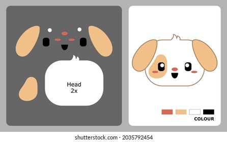 Dog head pattern for kids crafts or paper crafts. Vector illustration of dog puzzle. cut and glue patterns for kindergarten crafts.