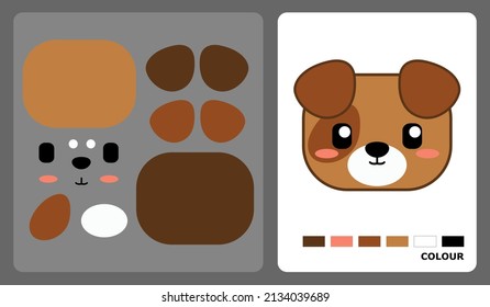 Dog Head Pattern For Kids Crafts Or Paper Crafts. Vector Illustration Of Dog Puzzle. Cut And Glue Patterns For Children's Crafts.