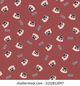 Dog Head Pattern Pug Head Print Textile Fabric With Red Background