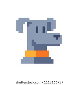 Dog head. Pixel art icon. Stickers and embroidery design. Logo design template for pet shops, veterinary clinics and animal shelters homeless. Isolated vector illustration. 