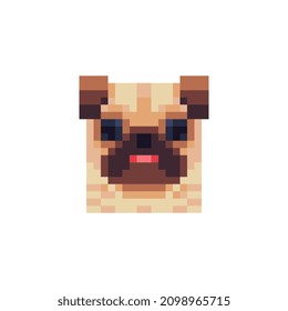 Dog head. Pixel art icon. Stickers and embroidery design. Logo design template for pet shops, veterinary clinics and animal shelters homeless. Isolated vector illustration. 