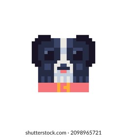 Dog head. Pixel art icon. Stickers and embroidery design. Logo design template for pet shops, veterinary clinics and animal shelters homeless. Isolated vector illustration. 