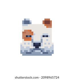 Cabeza de perro. Icono de arte de píxeles. Etiquetas y diseño de bordado. Plantilla de diseño de logotipos para tiendas de mascotas, dispensarios veterinarios y refugios para animales sin hogar. Ilustración vectorial aislada. 