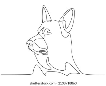 Dog head profile in continuous line art drawing style. Black line sketch on white background. Vector illustration. German shepherd.