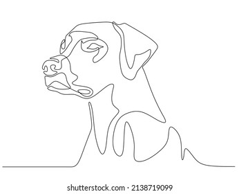 	
Dog head profile in continuous line art drawing style. Black line sketch on white background. Vector illustration