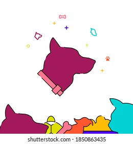 Dog head in profile filled line vector icon, simple illustration, pets related bottom border.