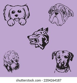 dog head set, dog head illustrations, dog head silhouette
