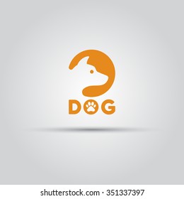 Dog head silhouette in circle isolated vector flat style icon, dog head negative space logo, pet shop icon, veterinary clinic icon