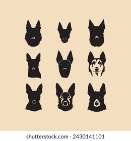 dog head silhouette set Clipart on a hex color background