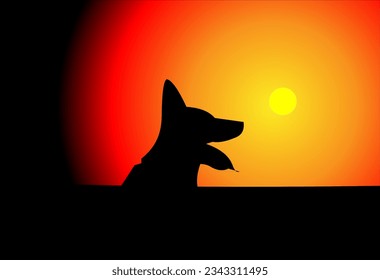 dog head silhouette at sunset