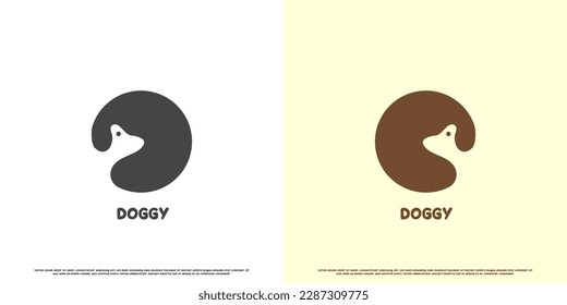 Dog head stamp silhouette logo design illustration. Cute house pet dog silhouette in negative space. Minimalist simple flat silhouette design suitable for web app pet care icon.