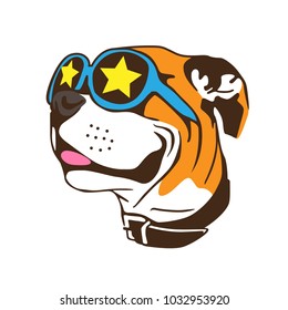 Dog Head with Stars Glasses Vector